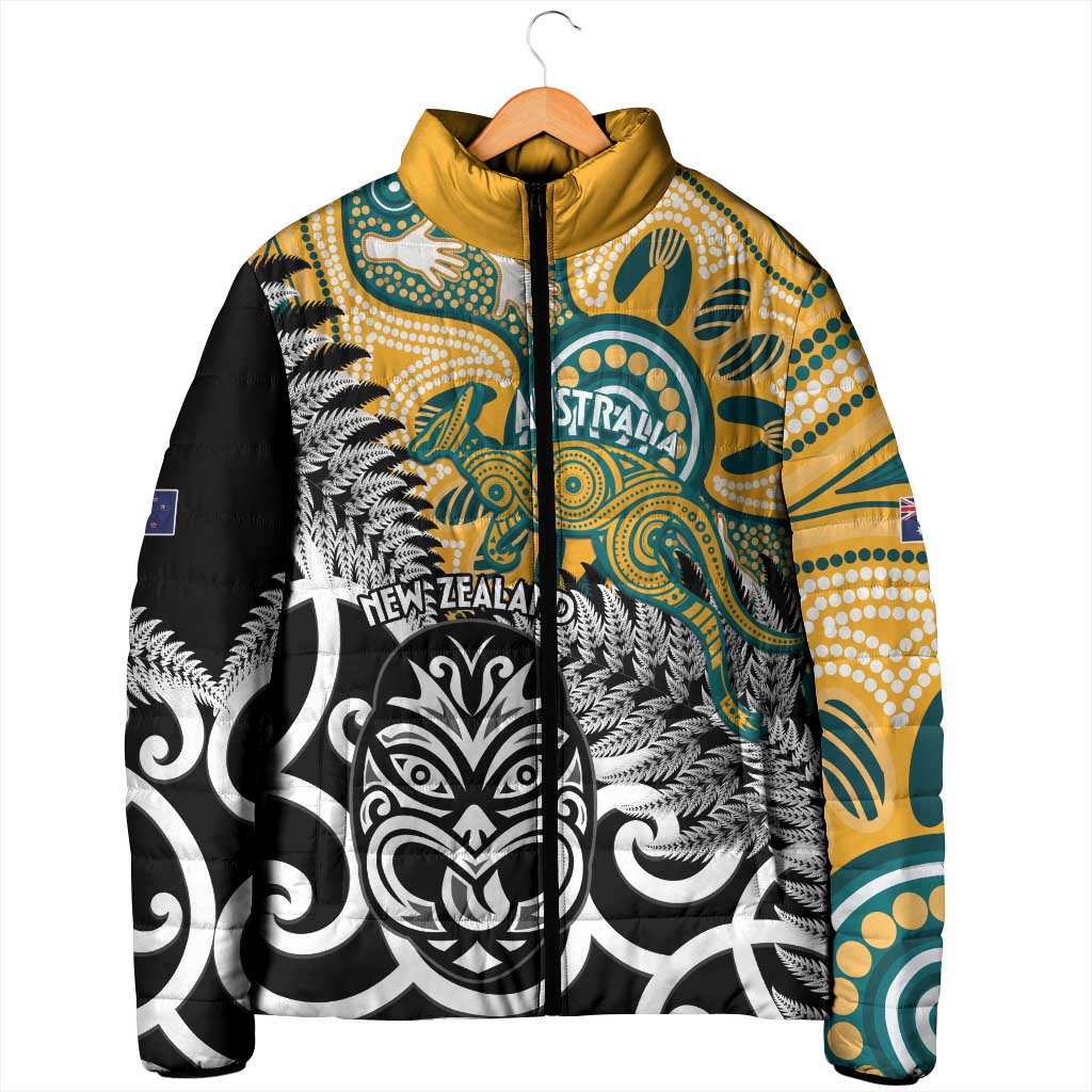 New Zealand Australia Rugby Custom Padded Jacket Wallabies Aboriginal All Black Maori Tiki Together - Polynesian Pride