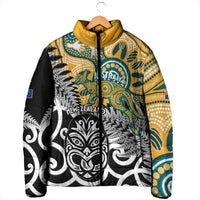 New Zealand Australia Rugby Custom Padded Jacket Wallabies Aboriginal All Black Maori Tiki Together - Polynesian Pride