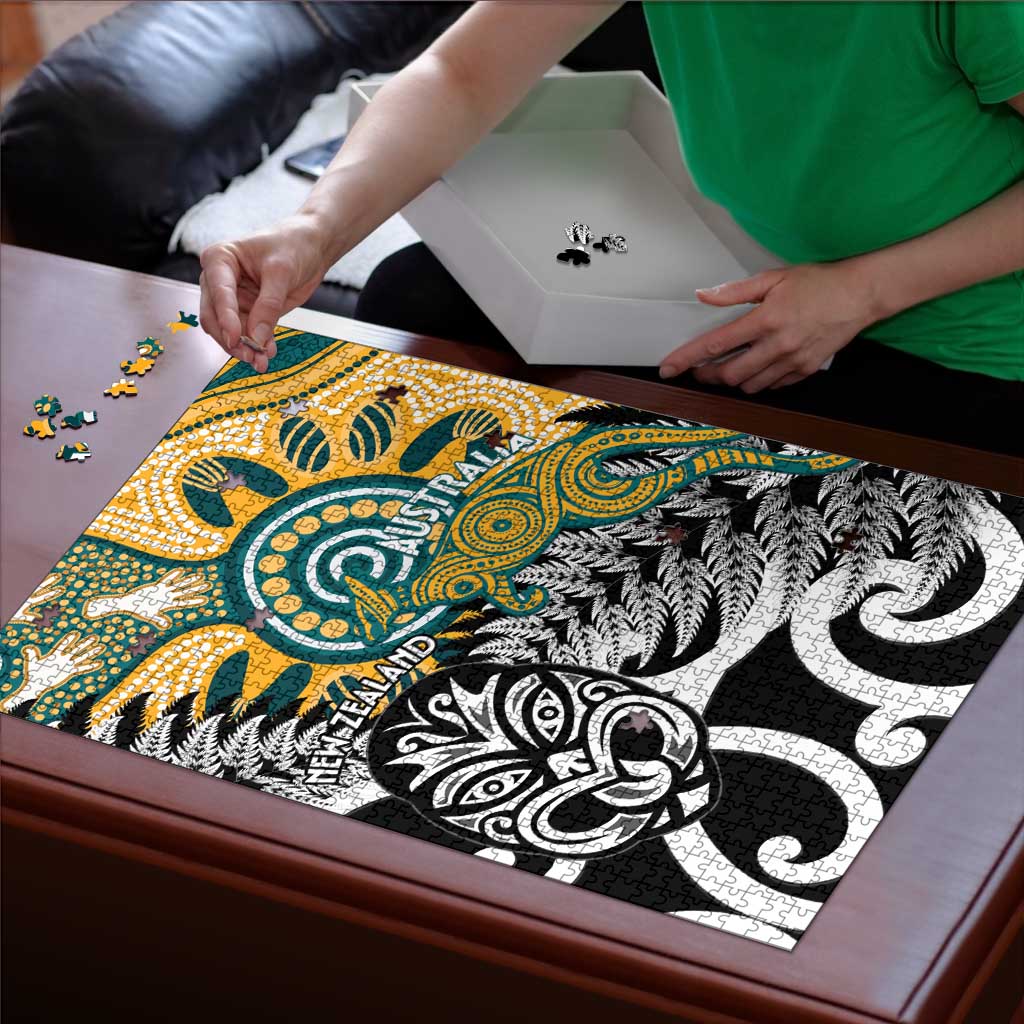 New Zealand Australia Rugby Puzzle Wallabies Aboriginal All Black Maori Tiki Together - Polynesian Pride