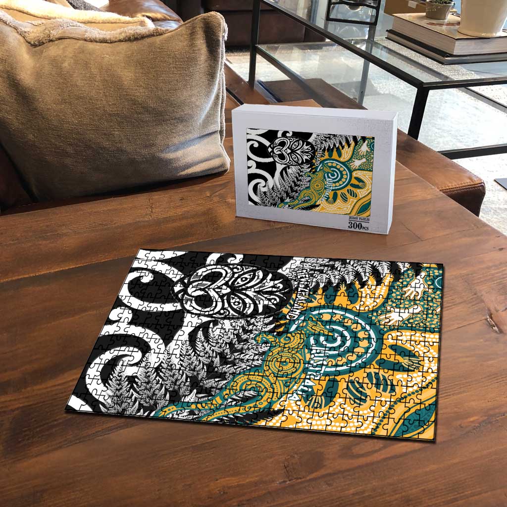 New Zealand Australia Rugby Puzzle Wallabies Aboriginal All Black Maori Tiki Together - Polynesian Pride