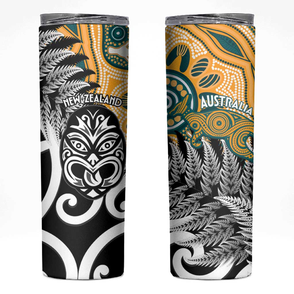 New Zealand Australia Rugby Skinny Tumbler Wallabies Aboriginal All Black Maori Tiki Together - Polynesian Pride