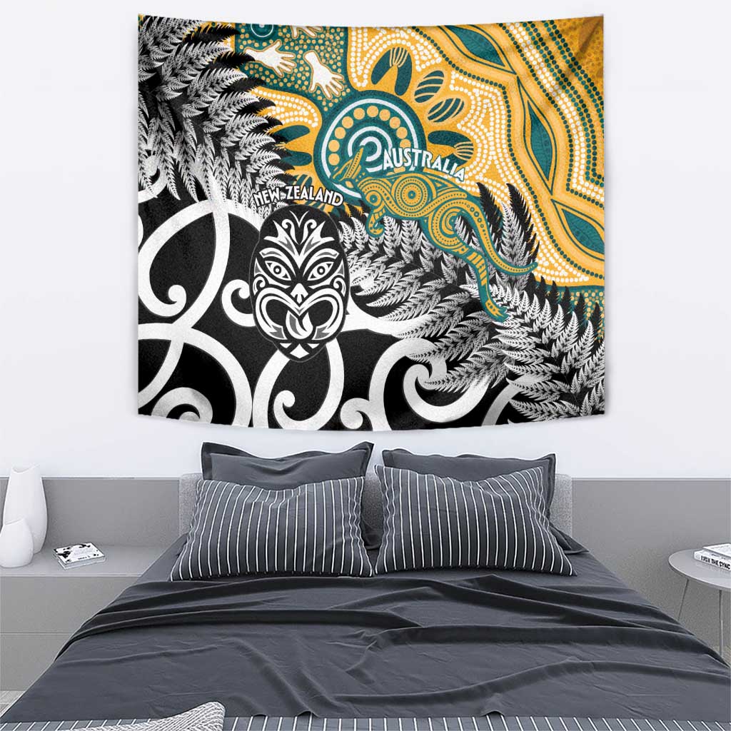 New Zealand Australia Rugby Tapestry Wallabies Aboriginal All Black Maori Tiki Together LT14 - Polynesian Pride