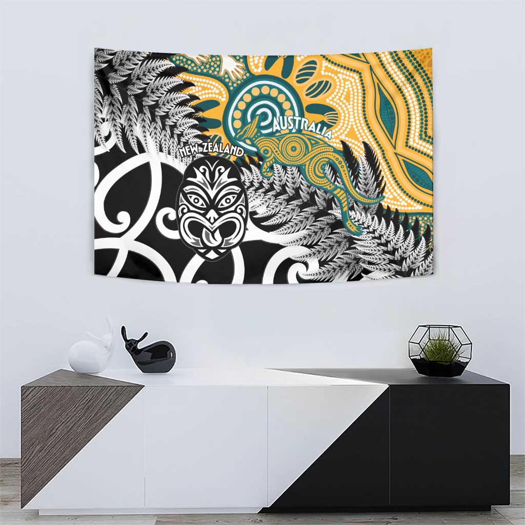 New Zealand Australia Rugby Tapestry Wallabies Aboriginal All Black Maori Tiki Together LT14 - Polynesian Pride