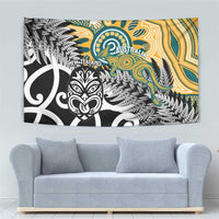 New Zealand Australia Rugby Tapestry Wallabies Aboriginal All Black Maori Tiki Together LT14 - Polynesian Pride