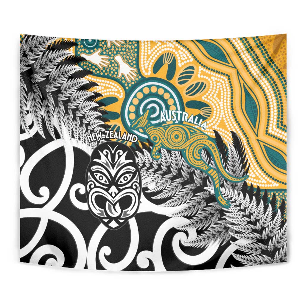 New Zealand Australia Rugby Tapestry Wallabies Aboriginal All Black Maori Tiki Together LT14 - Polynesian Pride