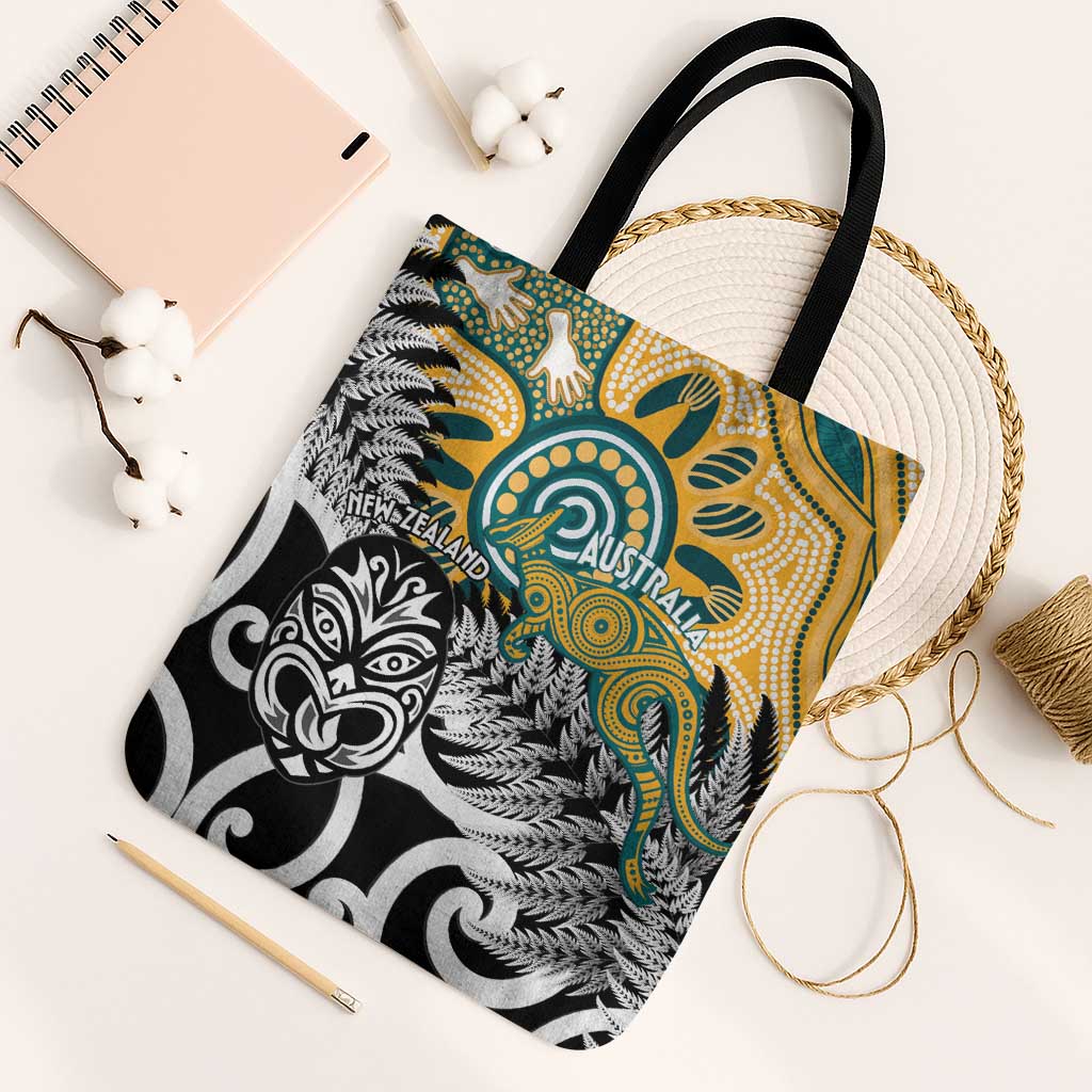 New Zealand Australia Rugby Tote Bag Wallabies Aboriginal All Black Maori Tiki Together - Polynesian Pride