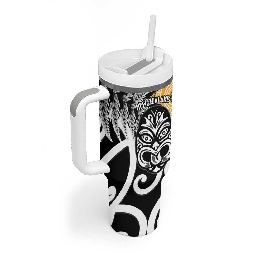 New Zealand Australia Rugby Tumbler With Handle Wallabies Aboriginal All Black Maori Tiki Together - Polynesian Pride