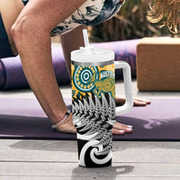 New Zealand Australia Rugby Tumbler With Handle Wallabies Aboriginal All Black Maori Tiki Together - Polynesian Pride