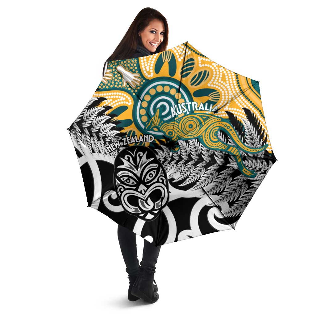 New Zealand Australia Rugby Umbrella Wallabies Aboriginal All Black Maori Tiki Together - Polynesian Pride