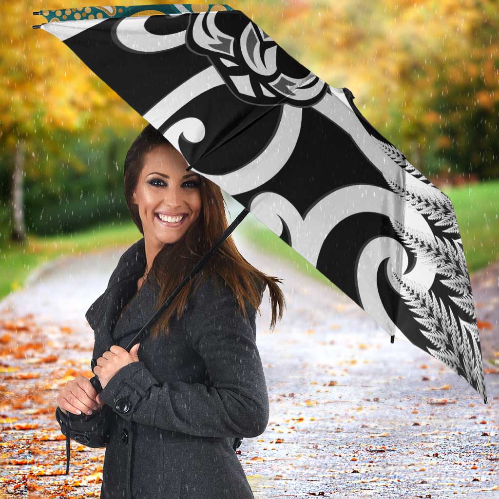 New Zealand Australia Rugby Umbrella Wallabies Aboriginal All Black Maori Tiki Together - Polynesian Pride