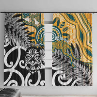 New Zealand Australia Rugby Window Curtain Wallabies Aboriginal All Black Maori Tiki Together LT14 With Hooks Black - Polynesian Pride