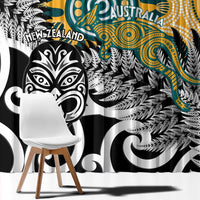 New Zealand Australia Rugby Window Curtain Wallabies Aboriginal All Black Maori Tiki Together LT14 - Polynesian Pride