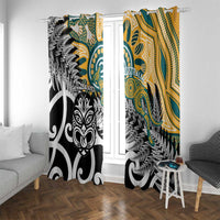 New Zealand Australia Rugby Window Curtain Wallabies Aboriginal All Black Maori Tiki Together LT14 With Grommets Black - Polynesian Pride