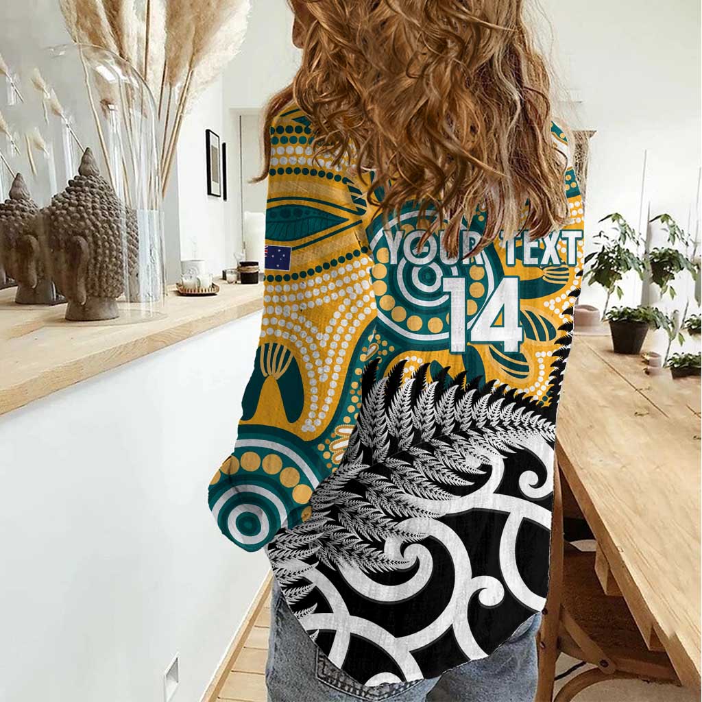 New Zealand Australia Rugby Custom Women Casual Shirt Wallabies Aboriginal All Black Maori Tiki Together - Polynesian Pride