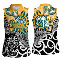 New Zealand Australia Rugby Custom Women Sleeveless Polo Shirt Wallabies Aboriginal All Black Maori Tiki Together - Polynesian Pride