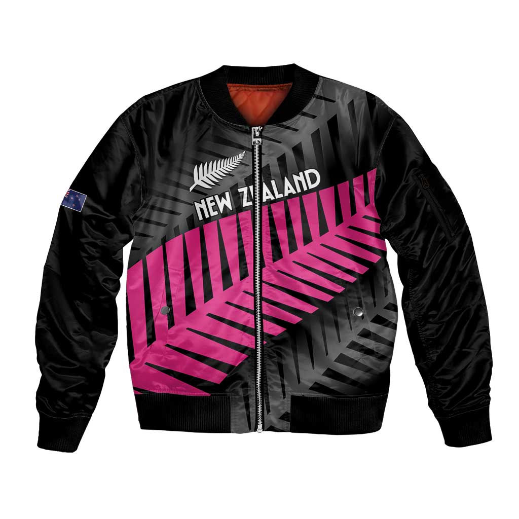 New Zealand Silver Fern Rugby Custom Sleeve Zip Bomber Jacket 2025 All Black Go Champions LT14 Unisex Black - Polynesian Pride