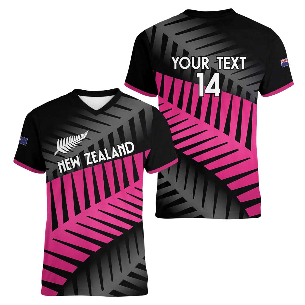 New Zealand Silver Fern Rugby Custom Women V-Neck T-Shirt 2025 All Black Go Champions LT14 - Polynesian Pride