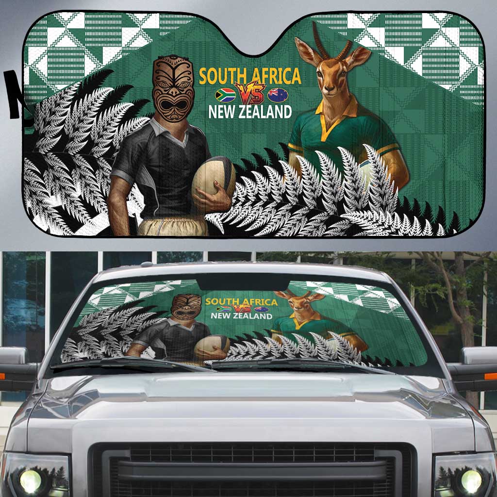 New Zealand South Africa Rugby Auto Sun Shade Springboks Kente All Black Maori Together - Polynesian Pride