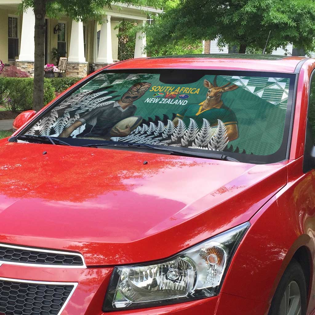 New Zealand South Africa Rugby Auto Sun Shade Springboks Kente All Black Maori Together - Polynesian Pride