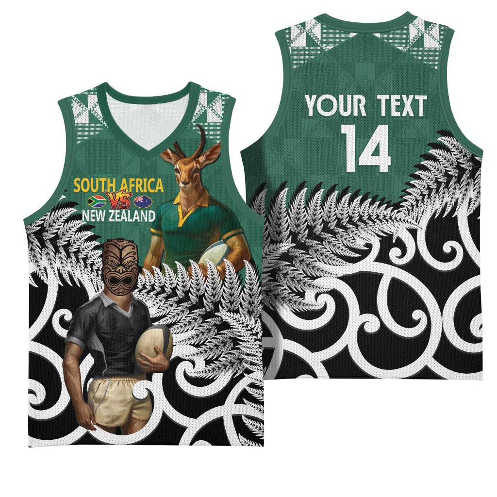 New Zealand South Africa Rugby Custom Basketball Jersey Springboks Kente All Black Maori Together - Polynesian Pride