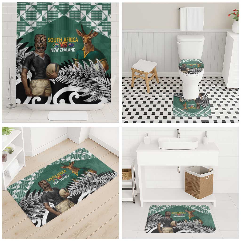 New Zealand South Africa Rugby Bathroom Set Springboks Kente All Black Maori Together - Polynesian Pride