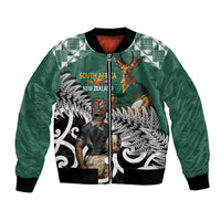New Zealand South Africa Rugby Custom Bomber Jacket Springboks Kente All Black Maori Together - Polynesian Pride