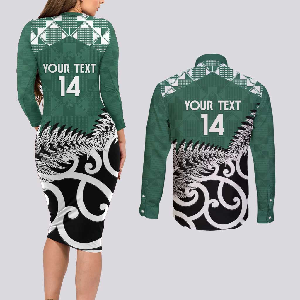 New Zealand South Africa Rugby Custom Couples Matching Long Sleeve Bodycon Dress and Long Sleeve Button Shirt Springboks Kente All Black Maori Together - Polynesian Pride