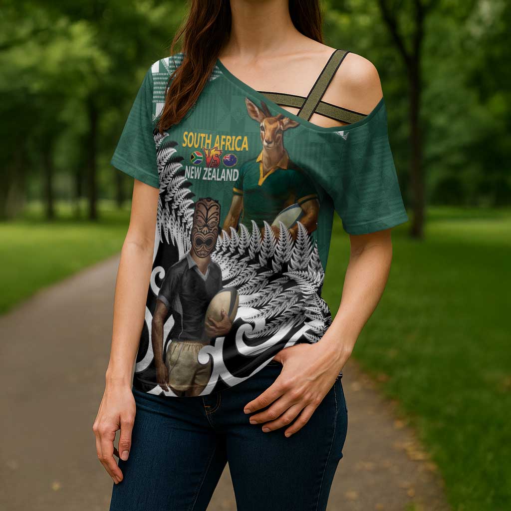 New Zealand South Africa Rugby Custom Cross Shoulder Shirt Springboks Kente All Black Maori Together - Polynesian Pride
