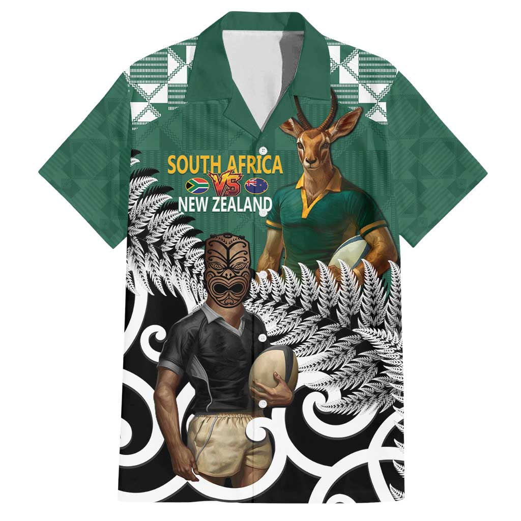 New Zealand South Africa Rugby Custom Family Matching Off Shoulder Short Dress and Hawaiian Shirt Springboks Kente All Black Maori Together - Polynesian Pride