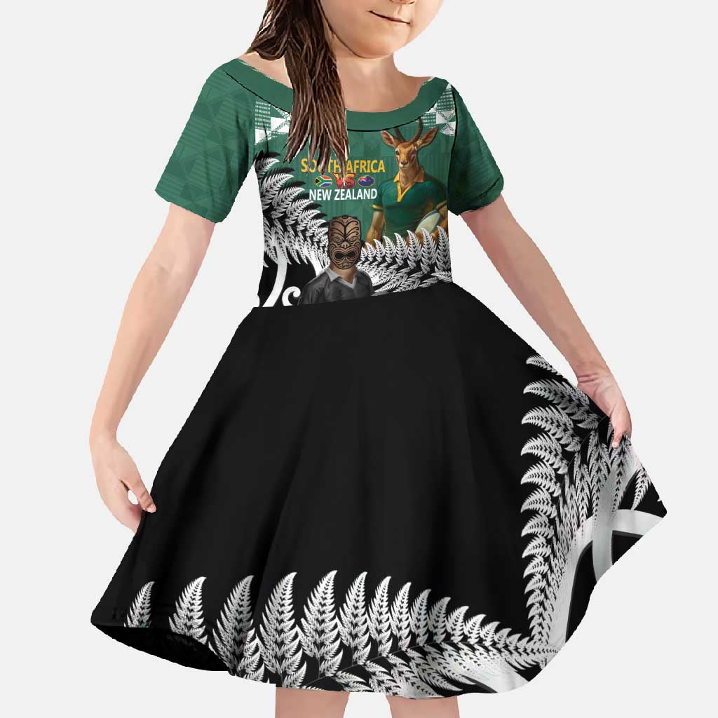 New Zealand South Africa Rugby Custom Family Matching Tank Maxi Dress and Hawaiian Shirt Springboks Kente All Black Maori Together - Polynesian Pride