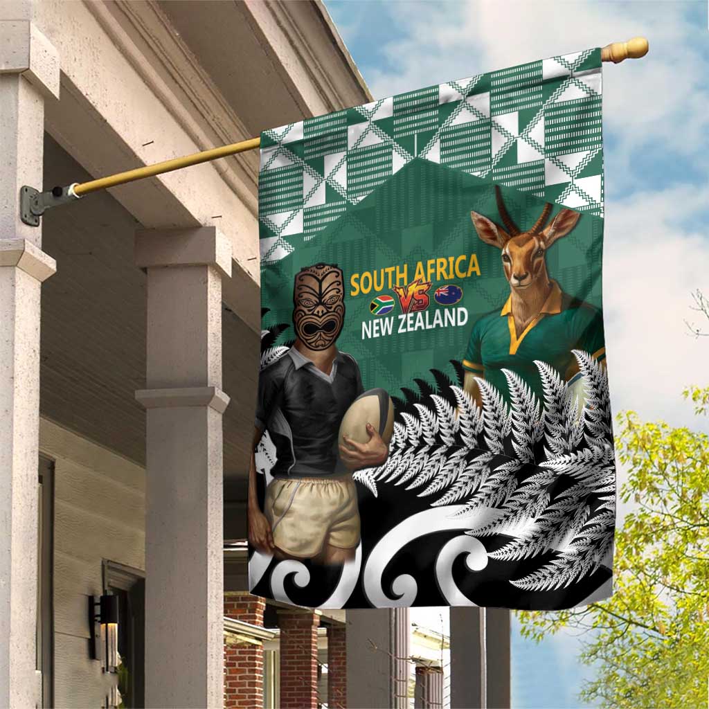 New Zealand South Africa Rugby Garden Flag Springboks Kente All Black Maori Together - Polynesian Pride