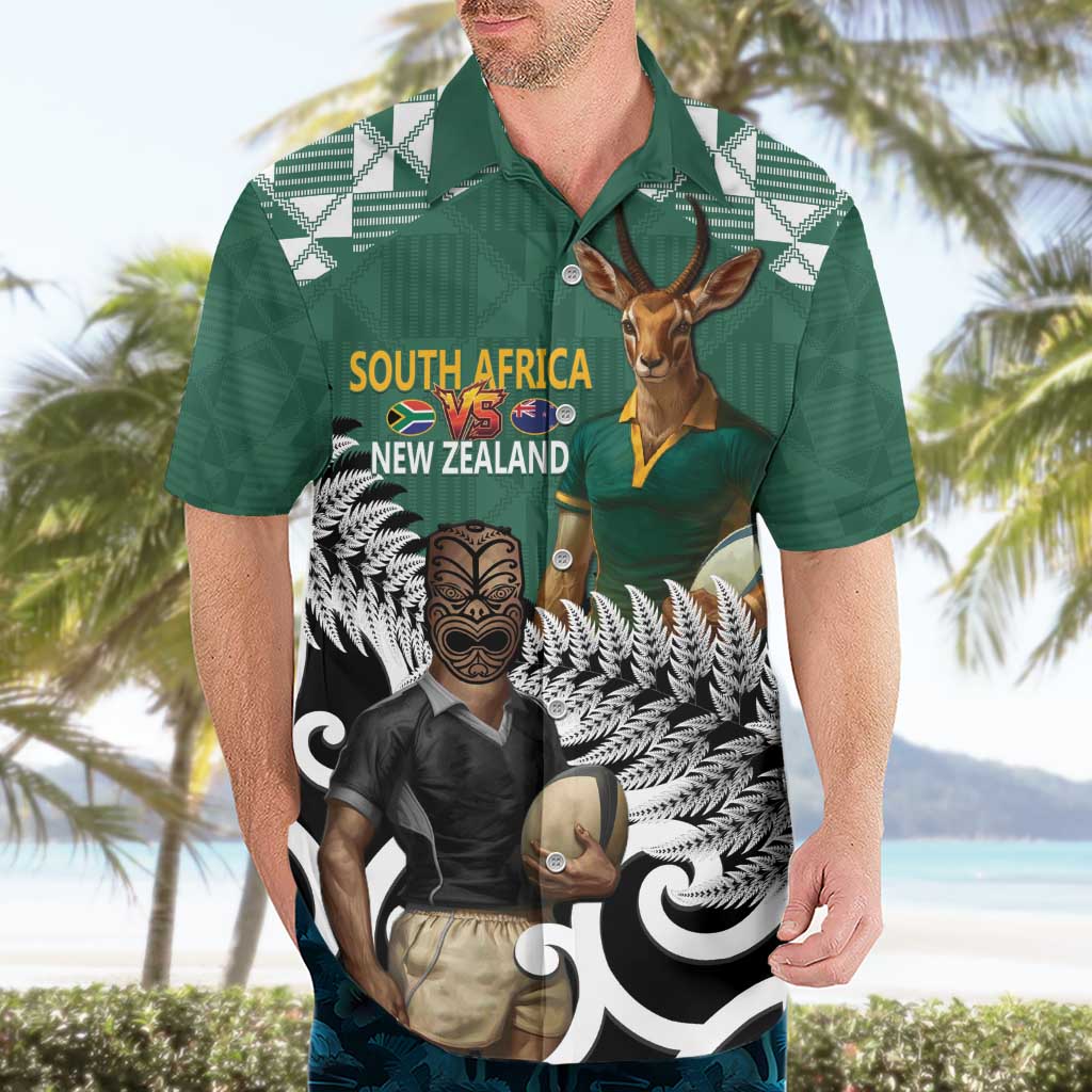 New Zealand South Africa Rugby Custom Hawaiian Shirt Springboks Kente All Black Maori Together - Polynesian Pride