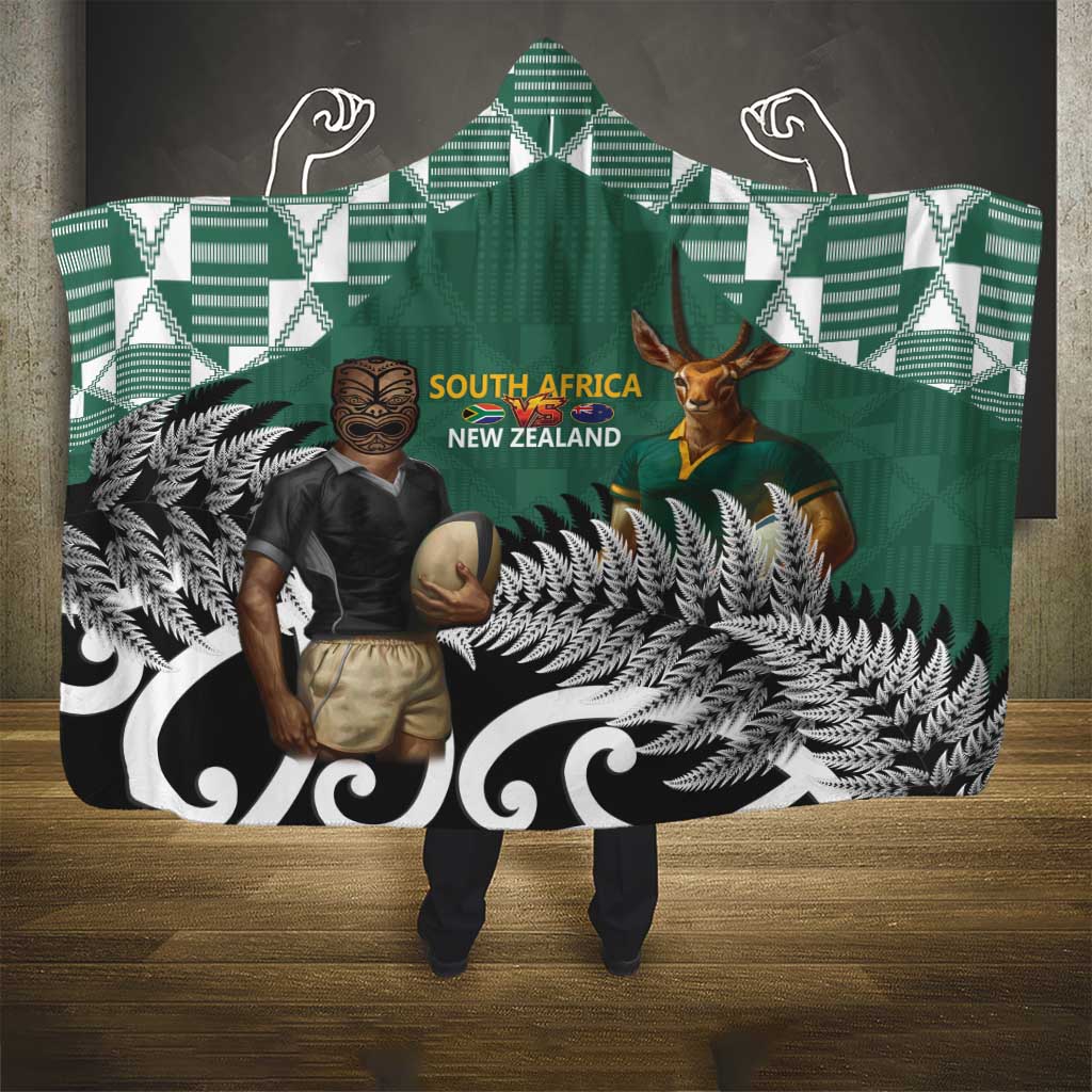 New Zealand South Africa Rugby Hooded Blanket Springboks Kente All Black Maori Together - Polynesian Pride