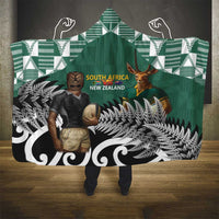 New Zealand South Africa Rugby Hooded Blanket Springboks Kente All Black Maori Together - Polynesian Pride