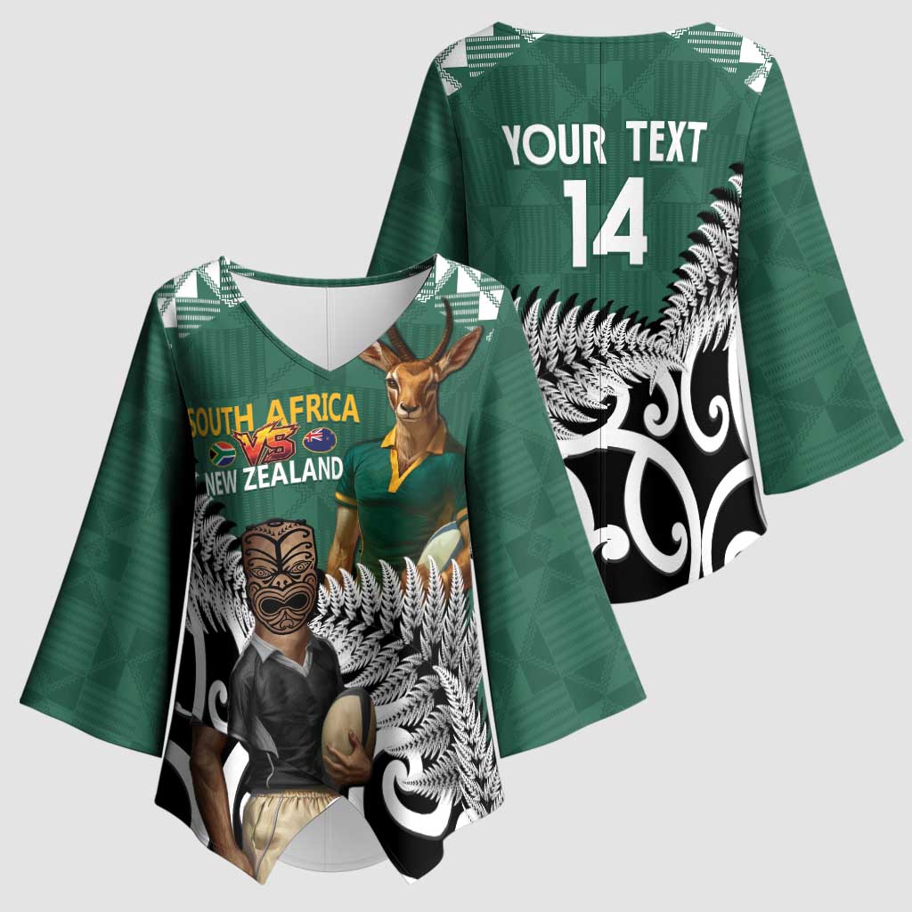 New Zealand South Africa Rugby Custom Kimono Sleeve Blouse Springboks Kente All Black Maori Together - Polynesian Pride