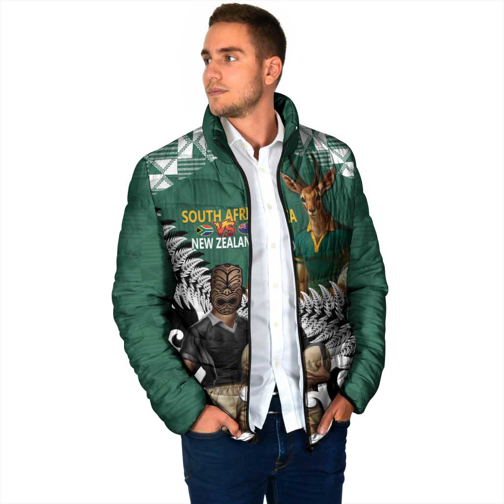 New Zealand South Africa Rugby Custom Padded Jacket Springboks Kente All Black Maori Together - Polynesian Pride