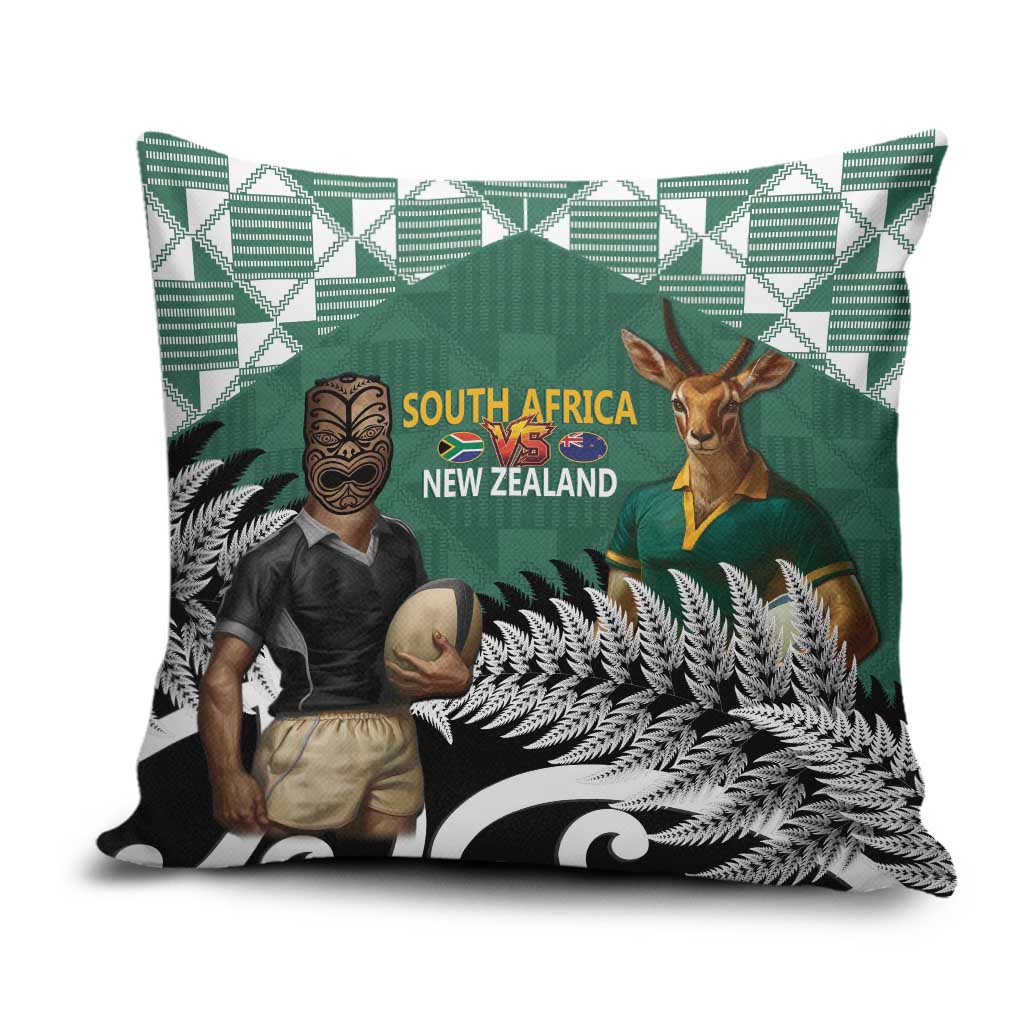 New Zealand South Africa Rugby Pillow Cover Springboks Kente All Black Maori Together - Polynesian Pride