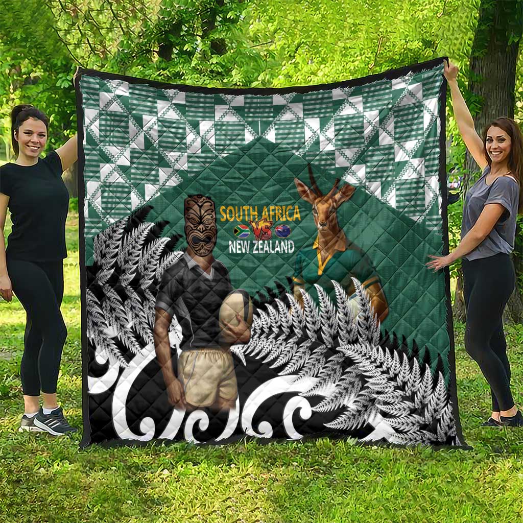 New Zealand South Africa Rugby Quilt Springboks Kente All Black Maori Together - Polynesian Pride