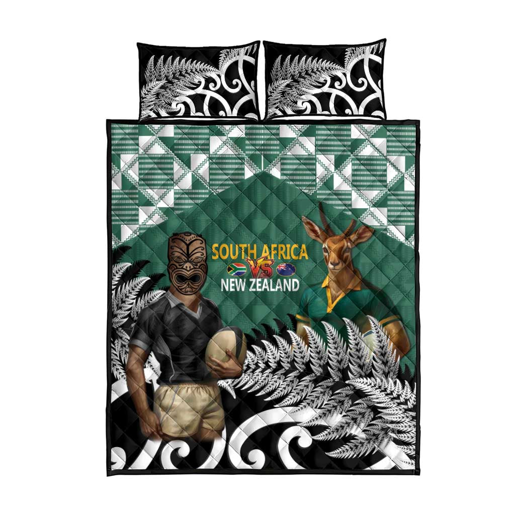 New Zealand South Africa Rugby Quilt Bed Set Springboks Kente All Black Maori Together - Polynesian Pride