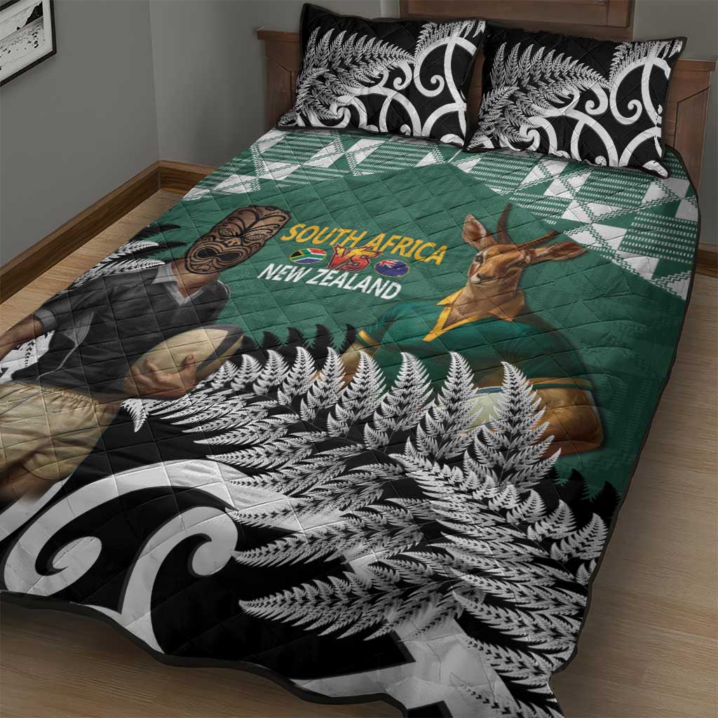 New Zealand South Africa Rugby Quilt Bed Set Springboks Kente All Black Maori Together - Polynesian Pride