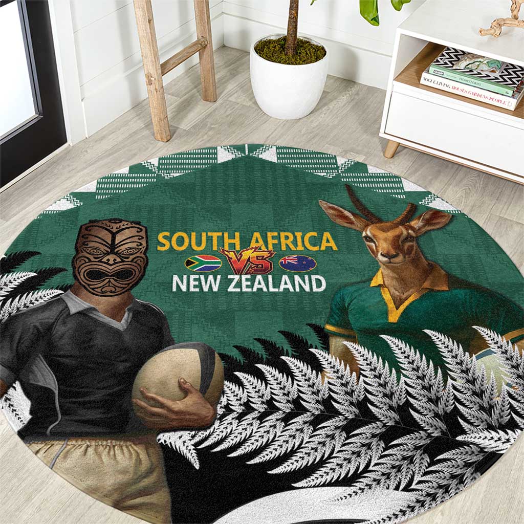 New Zealand South Africa Rugby Round Carpet Springboks Kente All Black Maori Together - Polynesian Pride