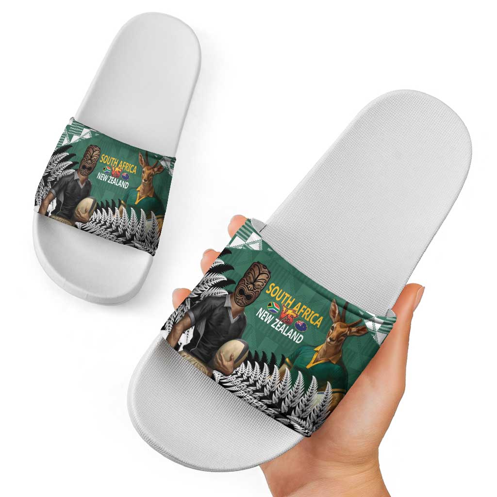 New Zealand South Africa Rugby Slide Sandals Springboks Kente All Black Maori Together - Polynesian Pride
