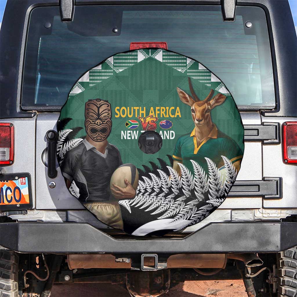 New Zealand South Africa Rugby Spare Tire Cover Springboks Kente All Black Maori Together - Polynesian Pride