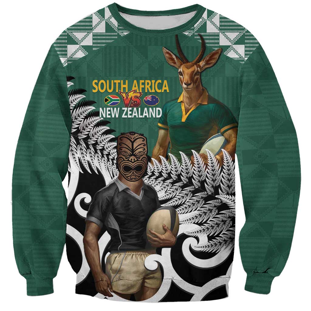 New Zealand South Africa Rugby Custom Sweatshirt Springboks Kente All Black Maori Together - Polynesian Pride