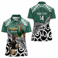 New Zealand South Africa Rugby Custom Women Polo Shirt Springboks Kente All Black Maori Together - Polynesian Pride