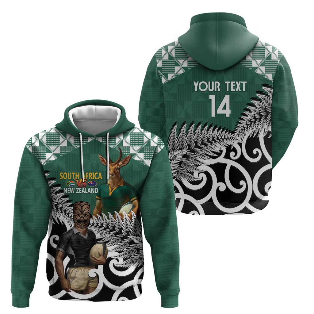New Zealand South Africa Rugby Custom Zip Hoodie Springboks Kente All Black Maori Together - Polynesian Pride