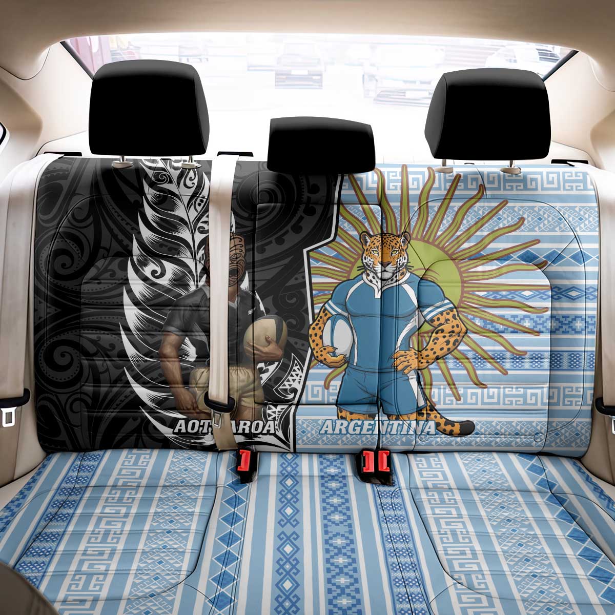 New Zealand Argentina Rugby Back Car Seat Cover 2025 Los Pumas All Black Together - Polynesian Pride