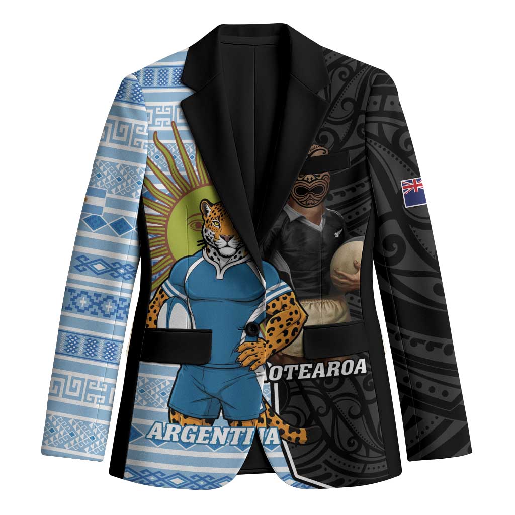 New Zealand Argentina Rugby Custom Blazer 2025 Los Pumas All Black Together LT14 Unisex Black - Polynesian Pride