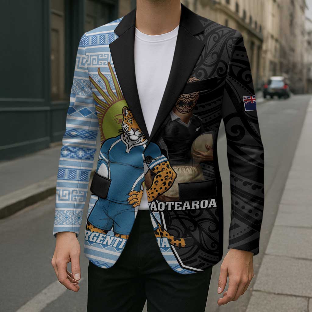 New Zealand Argentina Rugby Custom Blazer 2025 Los Pumas All Black Together LT14 - Polynesian Pride