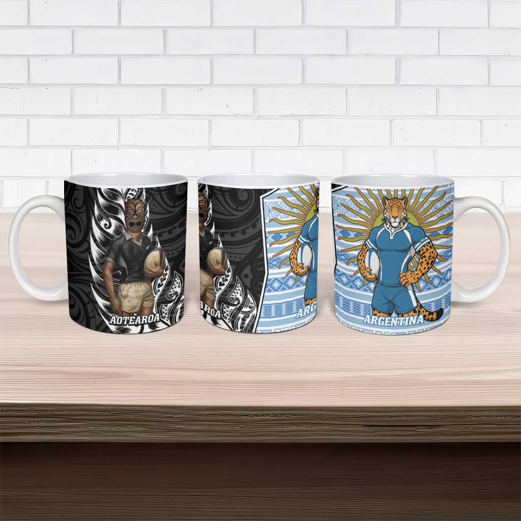 New Zealand Argentina Rugby Ceramic Mug 2025 Los Pumas All Black Together - Polynesian Pride